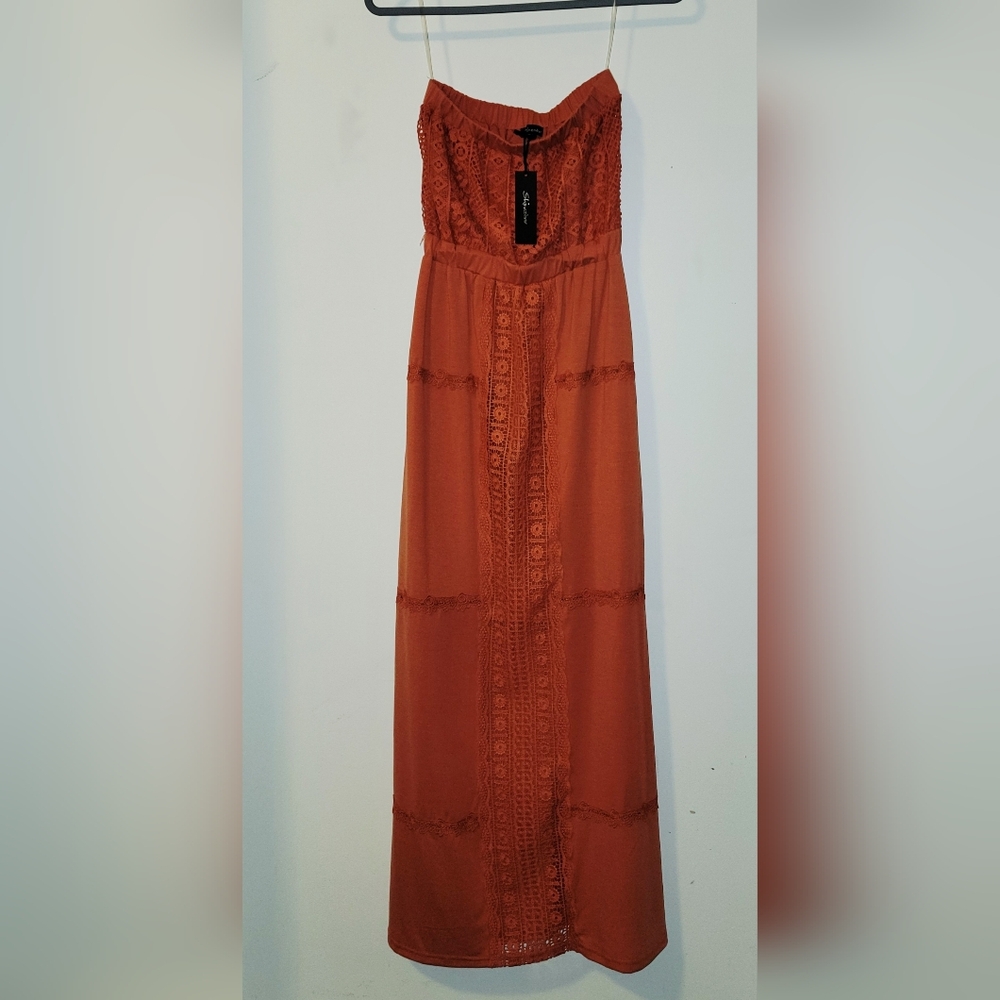 NWT Shinestar Strapless Orange Lace Dress Small